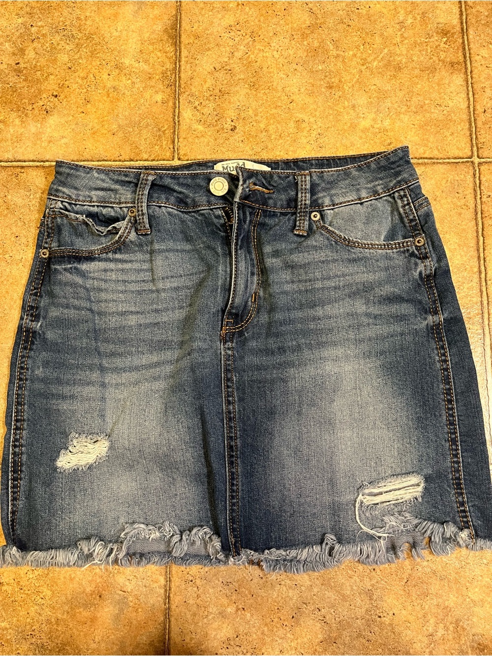 Mudd Distressed Denim Mini Skirt in Faded Blue